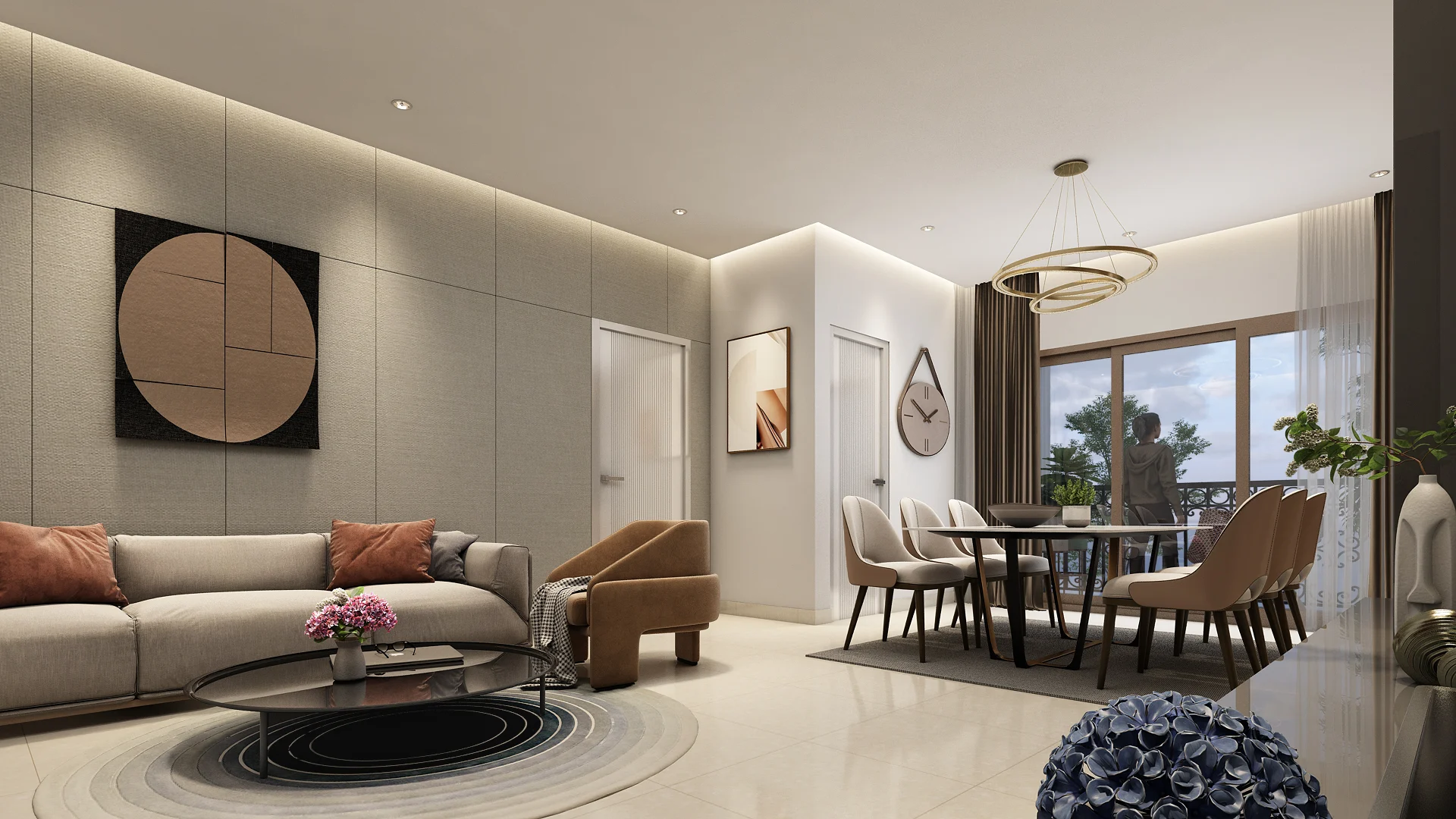 Stylish living and dining room inside luxury porur flats and apartments with elegant contemporary decor.
