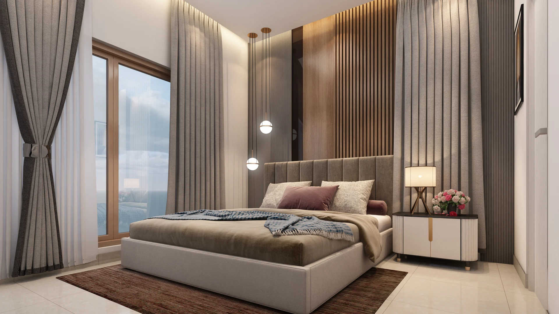 Modern bedroom inside premium apartments in Porur, showcasing elegant interiors for luxury flats.