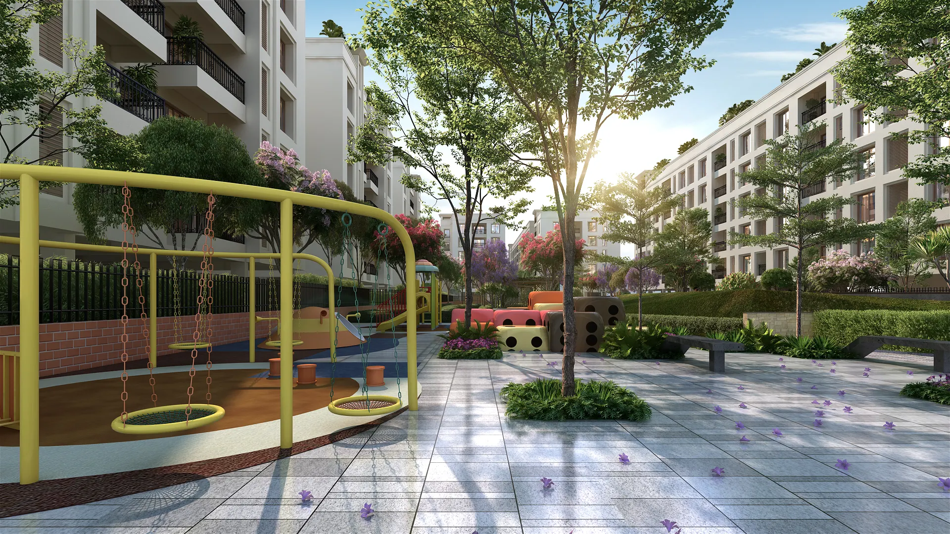 Children’s play area inside modern apartments in Porur, offering family-friendly open spaces for premium flats