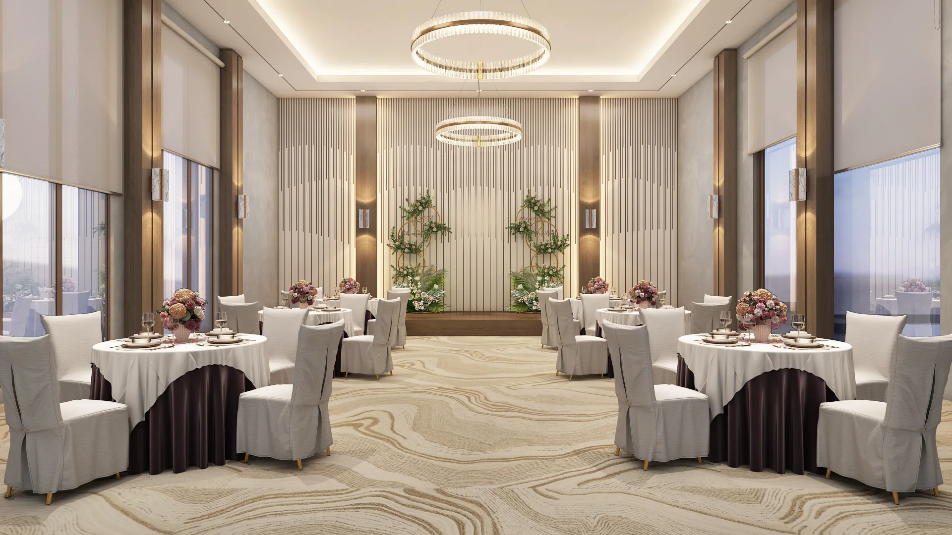 Multipurpose hall in premium porur flats and apartments set up for events with elegant decor.