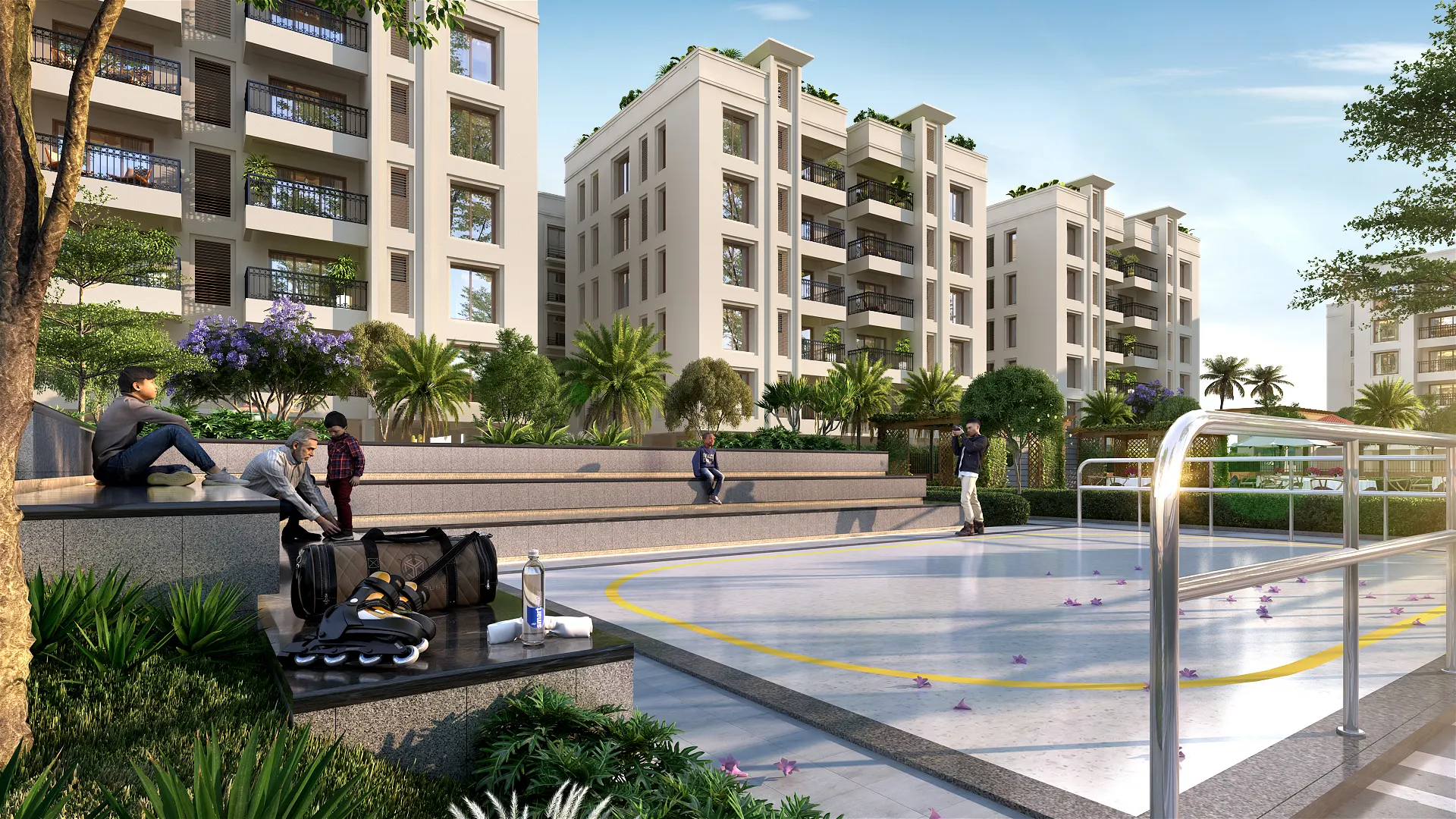 Amphitheatre and skating rink inside Porur apartments, providing family-friendly outdoor spaces for modern flats.