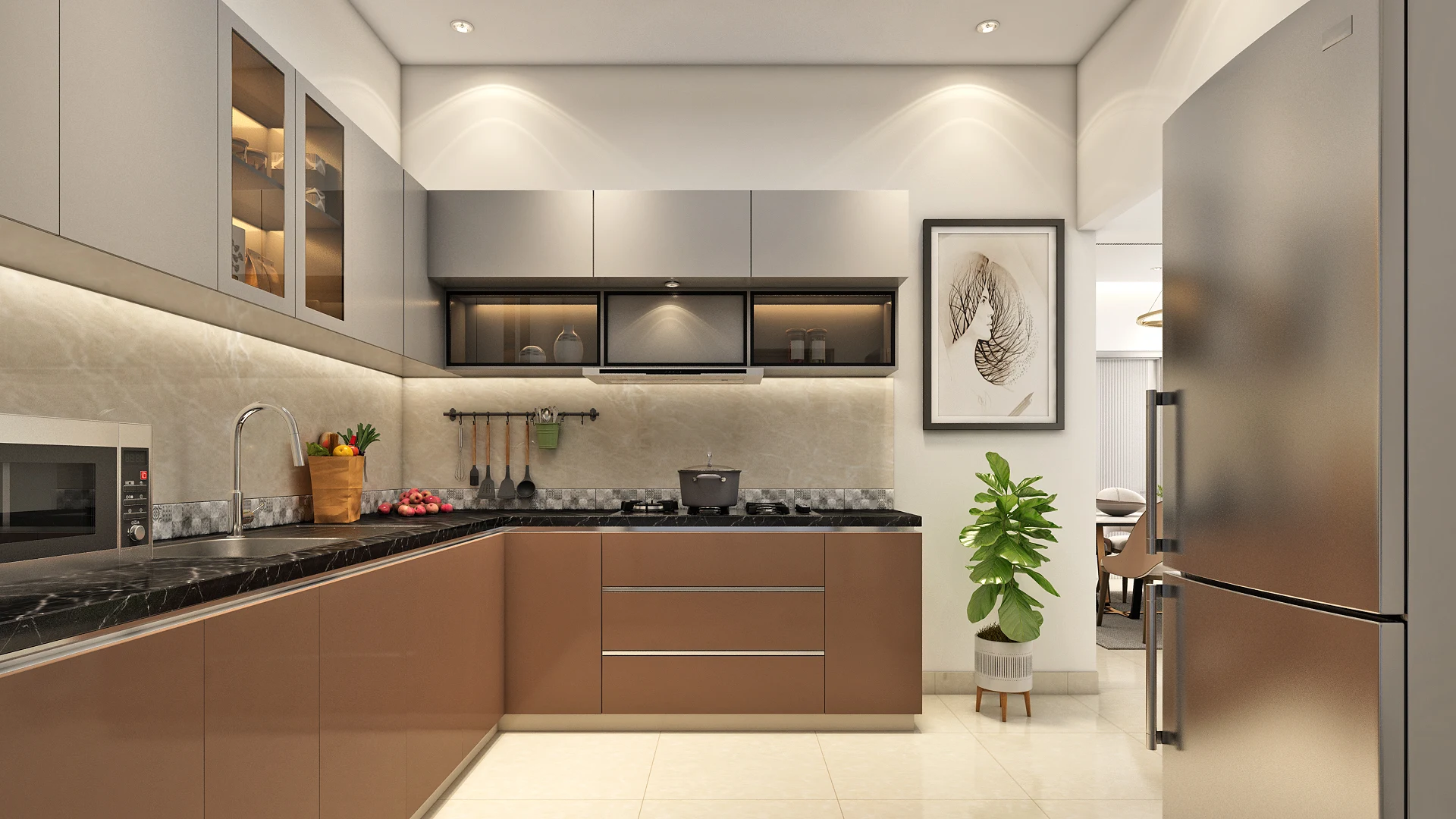 Modern kitchen interior inside porur flats and apartments with stylish finishes