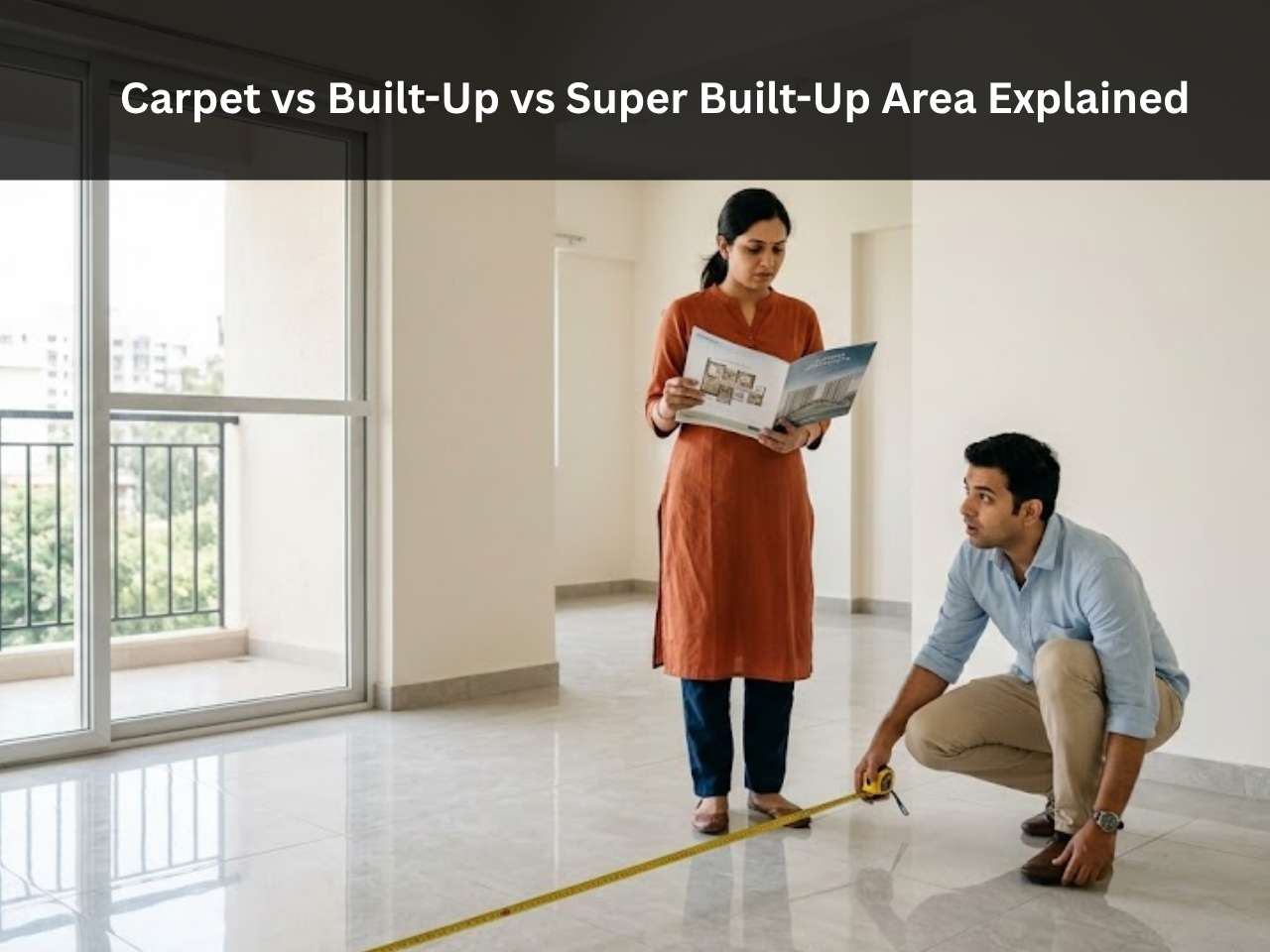 Homebuyers checking a flat's actual carpet area against the super built-up area in the brochure.
